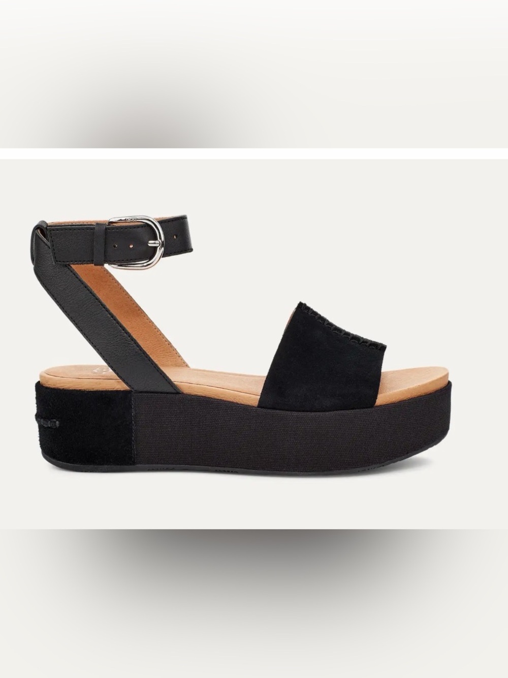 Ugg Chapala Platform Sandal Black Leather Ankle Strap Size 7.5